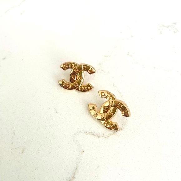 Upcycled Jewelry - Luxury Gold Signature Logo Repurposed Button Earrings 18mm